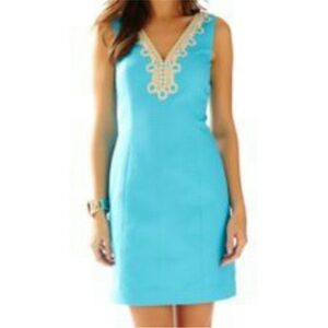 Lilly Pulitzer sleeveless poolside searulean blue Bentley vneck shift dress 00